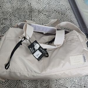 adidas Lounge Alumina Beige Duffel Bag with White Straps, New With Tags